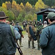 Meeting of hunters and game warden in the Ardennes, Belgium