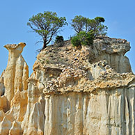 Strange rock formations created by water erosion at the Orgues d'Ille-sur-Têt in the Pyrénées-Orientales, Pyrenees, France
