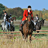 Hunters on horseback during drag hunting, Belgium 