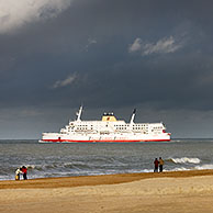 Ferry boat in front of the beach at Ostend, Belgium