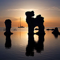 Eroded seastacks at Gamla Hamn at sunset in Fårö, Sweden