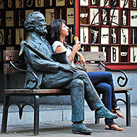 Statue of Adolphe Sax, Belgian musical instrument designer and inventer of the saxophone, Dinant, Belgium