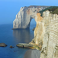 La Manneporte at sunset, a natural arch in the chalk cliffs at Etretat, Côte d'Albâtre, Upper Normandy, France