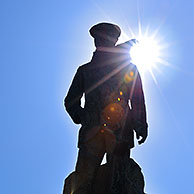 Statue of Hubert Latham, French aviation pioneer and first person to attempt to cross the English Channel in an aeroplane at Cap Blanc Nez, Côte d'Opale / Opal Coast, France