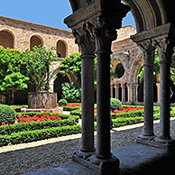 Cloister and well at the Fontfroide Abbey / Abbaye Sainte-Marie de Fontfroide, former Cistercian monastery in the Languedoc, Pyrenees, France