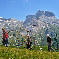 Giant bicycle sculptures at the Col d'Aubisque in the Pyrenees, France