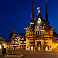 Town hall at Wernigerode at sunset, Harz, Saxony-Anhalt, Germany