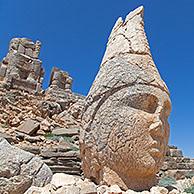 East Terrace: Heads of Antiochus I Theos and Heracles Artagnes Ares at Mount Nemrut / Nemrud / Nemrut Dagi, royal tomb from the 1st century BC in Ad%u0131yaman, southeastern Turkey