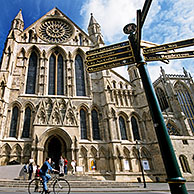 Signpost in front of York Minster, Yorkshire, England, UK