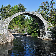 Pack Horse Funeral bridge over the river Dulnain, the oldest stone bridge in the Highlands at Carrbridge, Scotland, UK