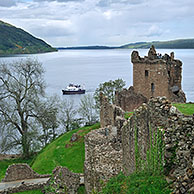 The ruins of Urquhart Castle beside Loch Ness near Drumnadrochit, Scotland, UK