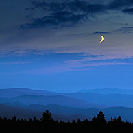 View over the Vosges mountains at night, Alsace, France